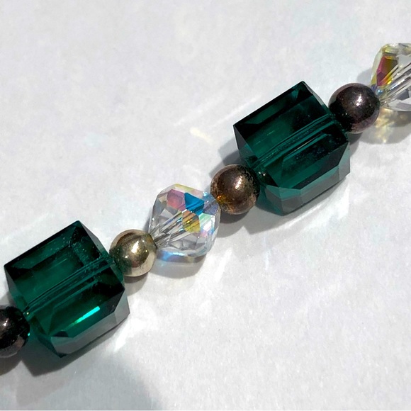 Emerald green furnace glass bead bracelet with crystal & silver beads -new! - Picture 2 of 6